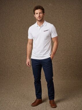 DIESEL Industry Graphic Logo Cotton Piqué Polo Shirt | White | Size L